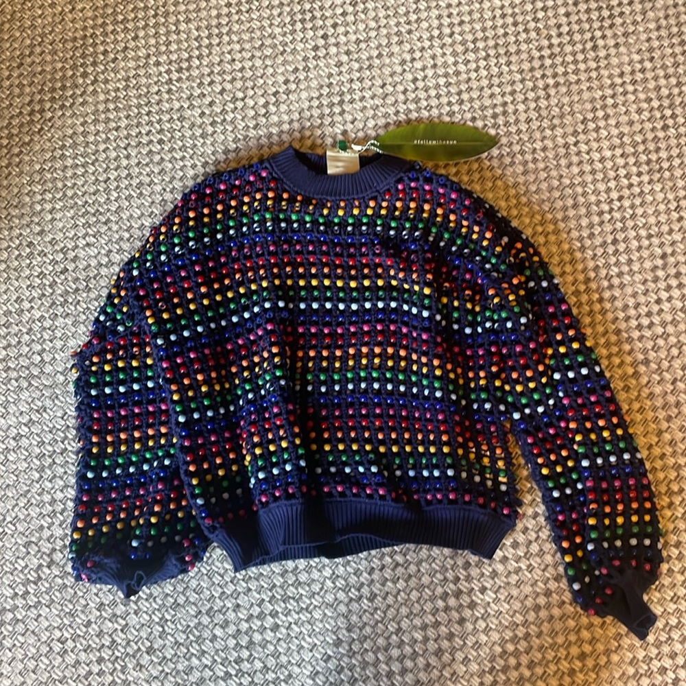 Rainbow beaded Farm Rio sweater NWT
